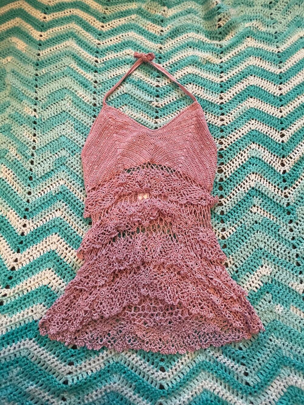 light pink beaded crochet halter top